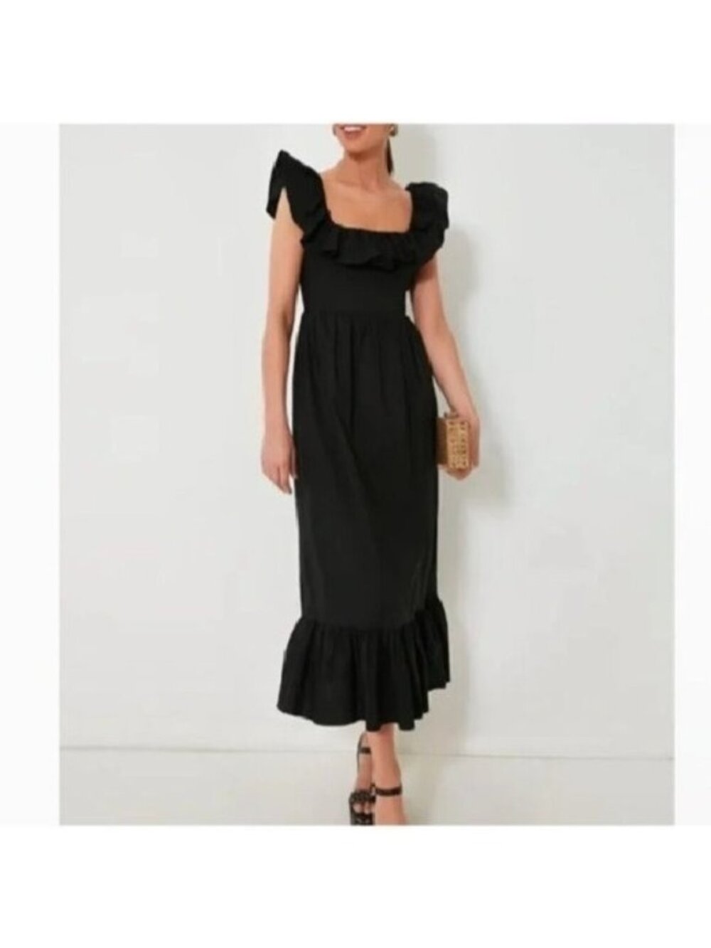 Hyacinth House by Tuckernuck Black Ruffle Mica Maxi Dress size XS Cotton Stretch